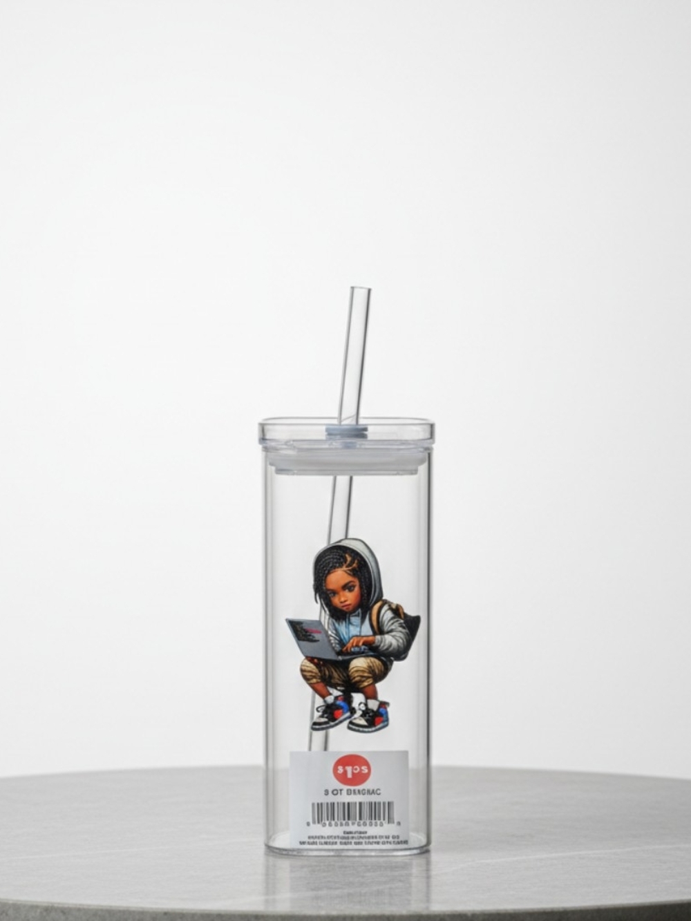 Clear Acrylic Tumbler with Urban Kid Illustration - Clear